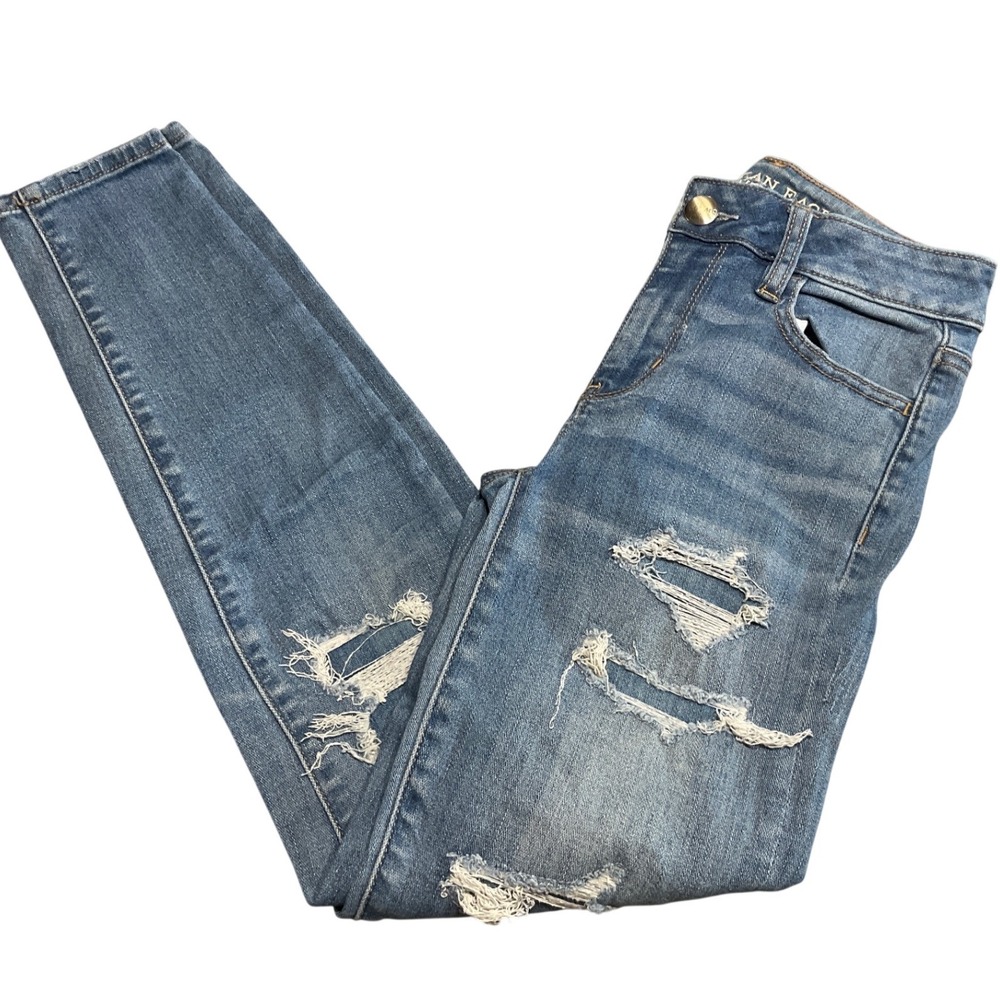 American Eagle Next Level Stretch Jeans Medium Wash Ripped Distressed Jegging